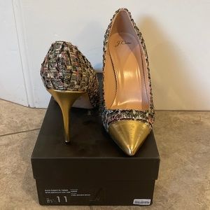 J. Crew Elsie Pumps in Tweed with Metallic Cap Toe - Size 11